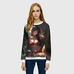 Свитшот женский Брюнетка в воде под дождем, цвет: 3D-белый — фото 2