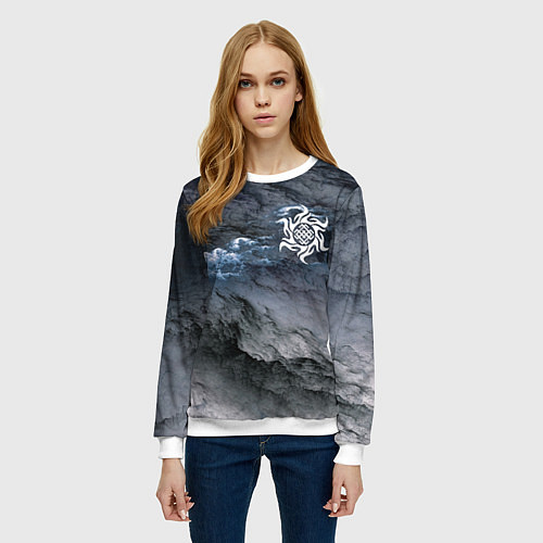 Женский свитшот Символика Белобога - оберег / 3D-Белый – фото 3