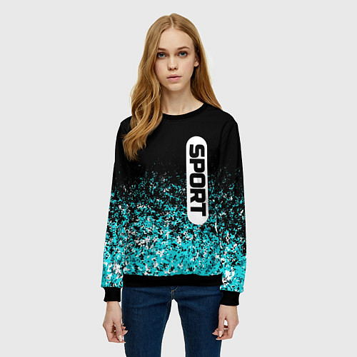 Женский свитшот Sport чёрно-голубой пятнистый / 3D-Черный – фото 3