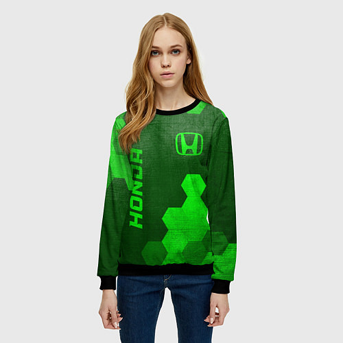 Женский свитшот Honda - green gradient вертикально / 3D-Черный – фото 3