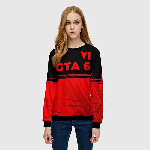 Женский свитшот GTA 6 - red gradient посередине / 3D-Черный – фото 3