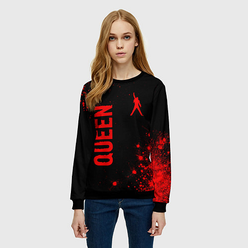 Женский свитшот Queen - red gradient вертикально / 3D-Черный – фото 3