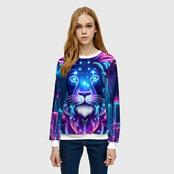 Свитшот женский Космический неоновый лев - нейроарт, цвет: 3D-белый — фото 2