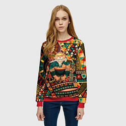 Свитшот женский Кот самурай - Айко, цвет: 3D-красный — фото 2