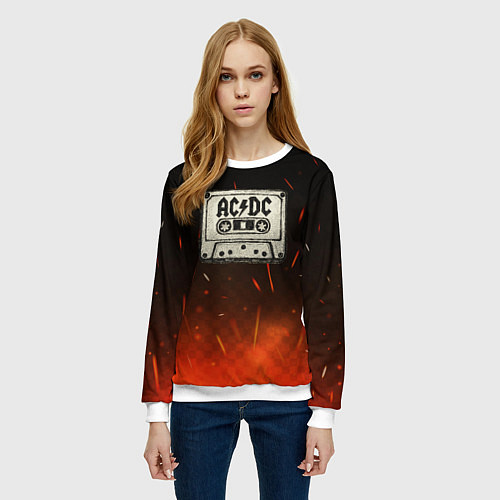 Женский свитшот ACDC лого на кассете / 3D-Белый – фото 3