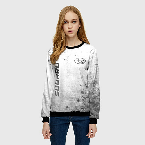 Женский свитшот Subaru - white gradient вертикально / 3D-Черный – фото 3