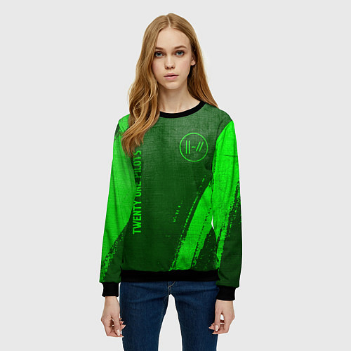 Женский свитшот Twenty One Pilots - green gradient вертикально / 3D-Черный – фото 3