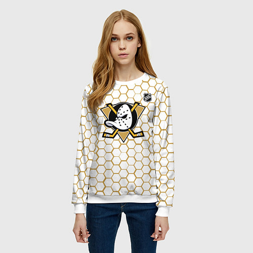 Женский свитшот Анахайм Дакс - белые соты / 3D-Белый – фото 3
