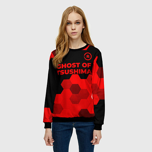 Женский свитшот Ghost of Tsushima - red gradient посередине / 3D-Черный – фото 3