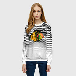 Свитшот женский Чикаго Блэкхокс - геометрический паттерн с градиен, цвет: 3D-белый — фото 2