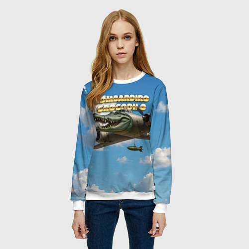 Женский свитшот Bombardino Crocodillo мем / 3D-Белый – фото 3