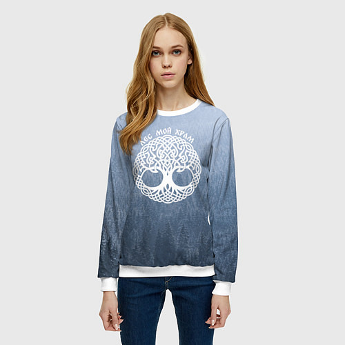 Женский свитшот Лес мой храм древо миров - кельтское тату / 3D-Белый – фото 3