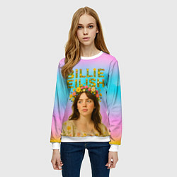Свитшот женский Билли Айлиш с цветочным венком на голове, цвет: 3D-белый — фото 2