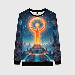 Свитшот женский Мистическая светящаяся оранжевая фигура и круг, цвет: 3D-черный