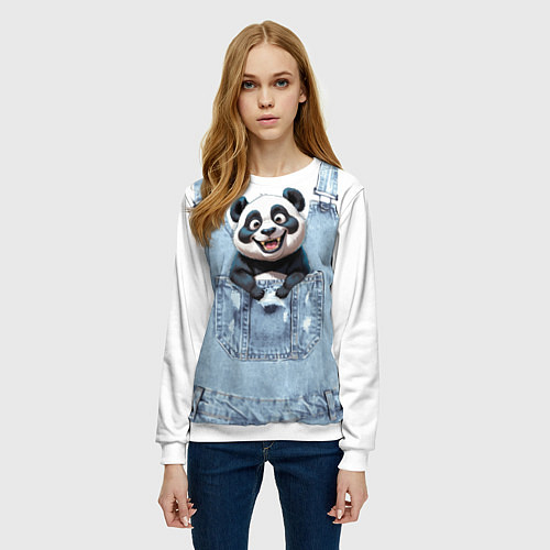 Женский свитшот Панда в кармашке комбинезона / 3D-Белый – фото 3