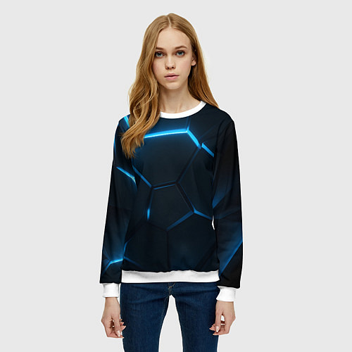 Женский свитшот Черные плиты с синим светом / 3D-Белый – фото 3