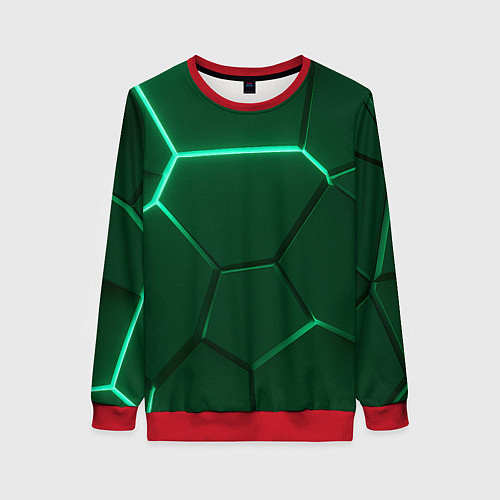 Женский свитшот Зеленые плиты с неоном / 3D-Красный – фото 1