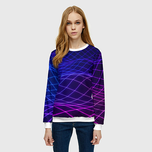 Женский свитшот Абстрактные волны из сот / 3D-Белый – фото 3