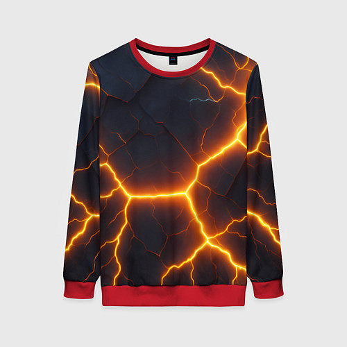 Женский свитшот Молнии и черные объемные плиты / 3D-Красный – фото 1