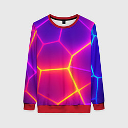 Свитшот женский Синие плиты с фиолетовым свечением, цвет: 3D-красный