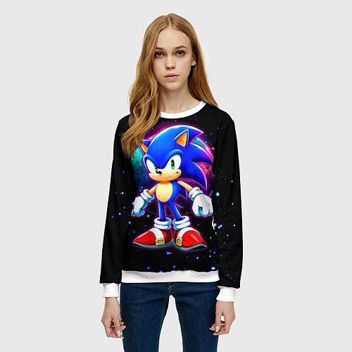 Женский свитшот Соник в космосе / 3D-Белый – фото 3