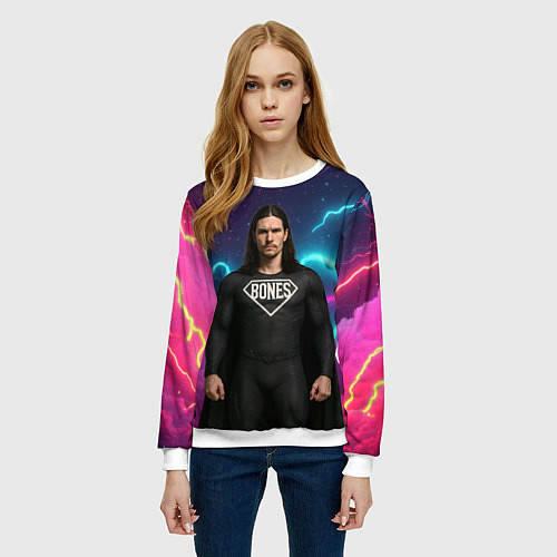 Женский свитшот Bones в образе супергероя / 3D-Белый – фото 3