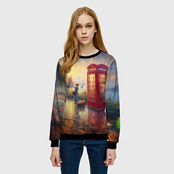 Свитшот женский Женщина у телефонной будки на набережной, цвет: 3D-черный — фото 2