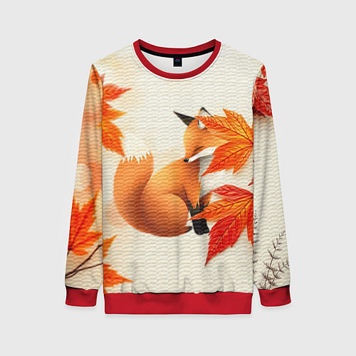 Женский свитшот Лиса под осенними листьями / 3D-Красный – фото 1
