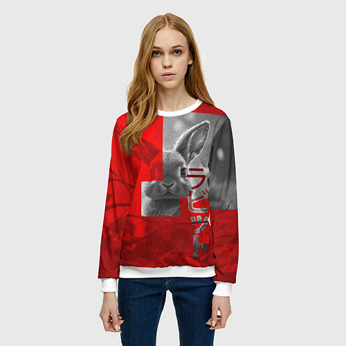 Женский свитшот Бурый резвый кролик / 3D-Белый – фото 3