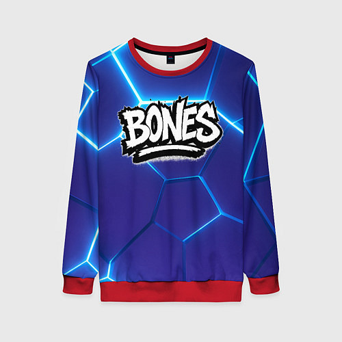 Женский свитшот Bones белое лого на синих плитах / 3D-Красный – фото 1
