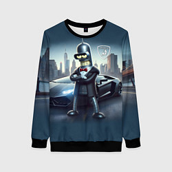 Свитшот женский Крутой Бендер рядом с Ламборджини, цвет: 3D-черный