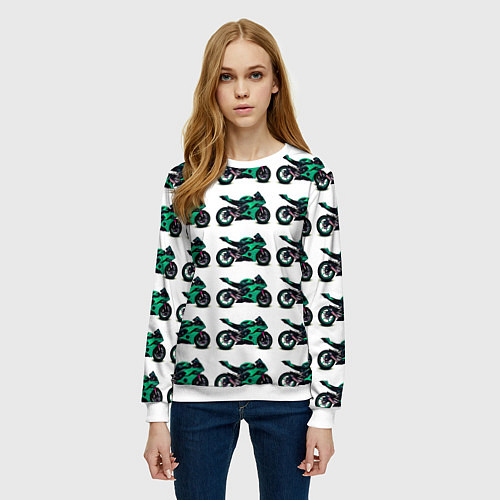 Женский свитшот Motorcycle turquoise / 3D-Белый – фото 3