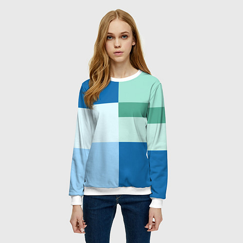 Женский свитшот Мятное небо колор-блок / 3D-Белый – фото 3