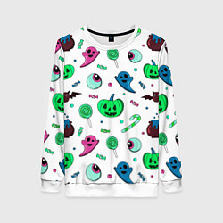 Свитшот женский Halloween light green pumpkin - паттерн, цвет: 3D-белый