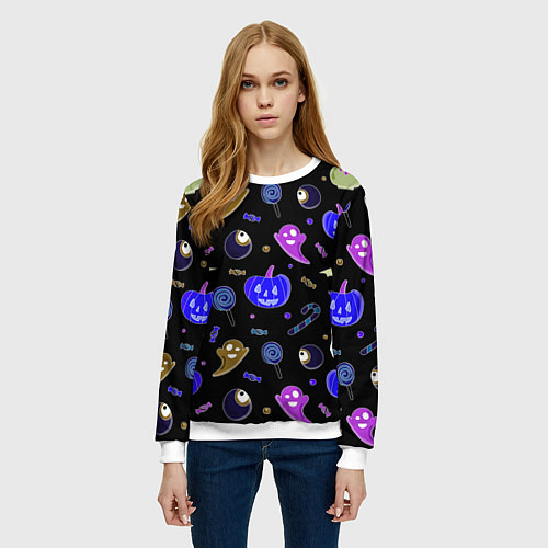 Женский свитшот Halloween blue black pumpkin / 3D-Белый – фото 3