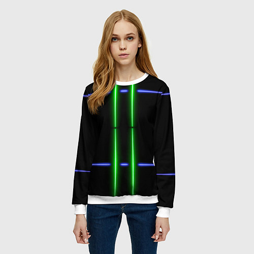 Женский свитшот Neon black light blue green line / 3D-Белый – фото 3
