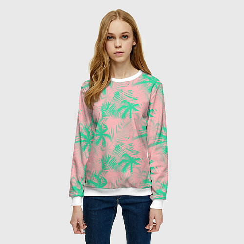 Женский свитшот Palm turquoise pink / 3D-Белый – фото 3