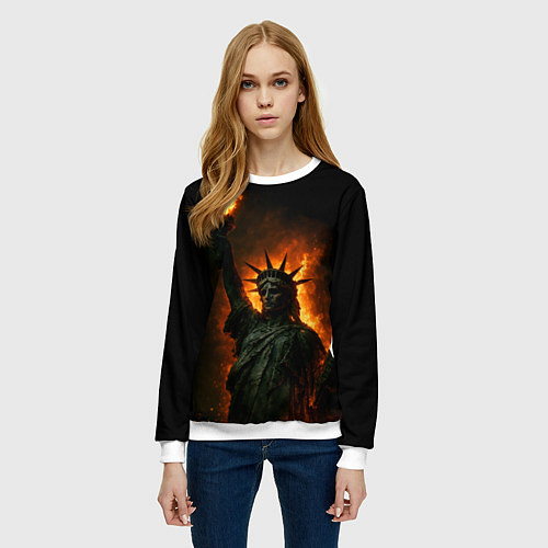 Женский свитшот Статуя свободы в огне / 3D-Белый – фото 3