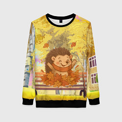 Свитшот женский Ежик в осенних листьях, цвет: 3D-черный