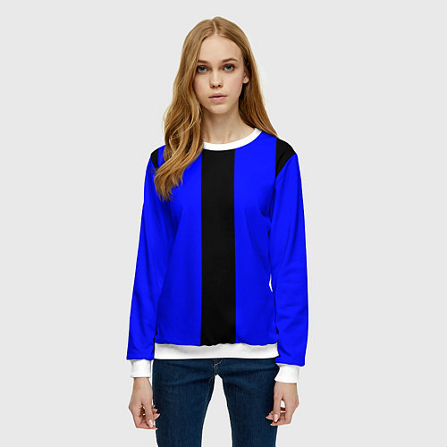 Женский свитшот Color blue black stripes / 3D-Белый – фото 3