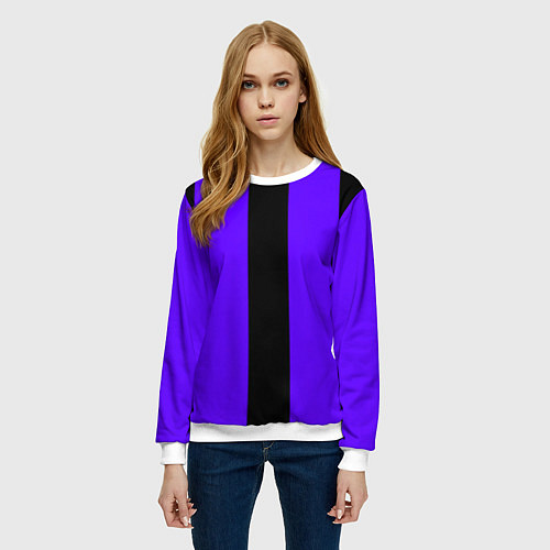 Женский свитшот Color purple black stripes / 3D-Белый – фото 3