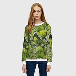 Свитшот женский Мраморный абстрактный паттерн - зеленые и желтые о, цвет: 3D-белый — фото 2