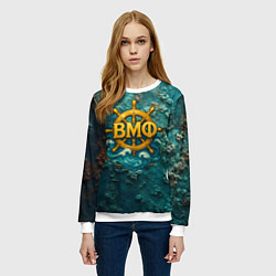 Свитшот женский Штурвал ВМФ на морском дне, цвет: 3D-белый — фото 2