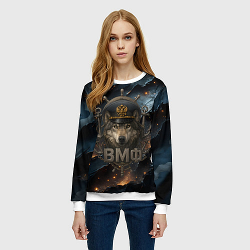 Женский свитшот Волк морской пехотинец ВМФ / 3D-Белый – фото 3
