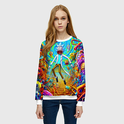 Женский свитшот Кошмарный сон Рика Санчеса - нейроарт фантазия / 3D-Белый – фото 3