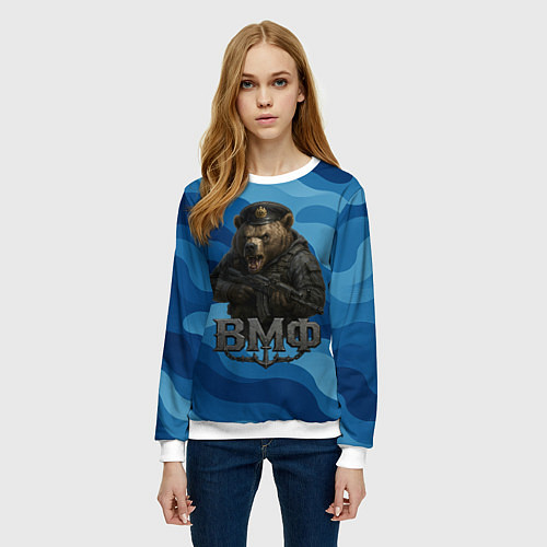 Женский свитшот ВМФ медведь / 3D-Белый – фото 3