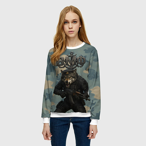 Женский свитшот ВМФ пехотинец волк / 3D-Белый – фото 3