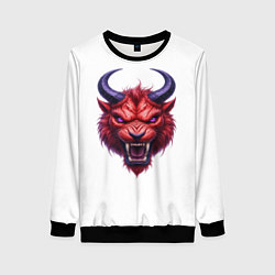 Свитшот женский Голова злого красного существа с фиолетовыми глаза, цвет: 3D-черный