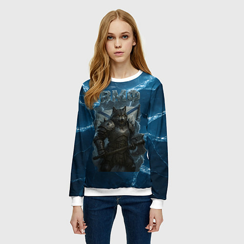 Женский свитшот ВМФ Волк на фоне льда / 3D-Белый – фото 3