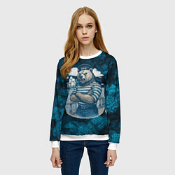 Свитшот женский Медведь ВМФ в тельняшке, цвет: 3D-белый — фото 2